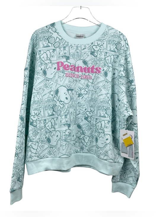 Peanuts Tops - Peanuts Newspaper Print Double Sided Mint Green Sweatshirt Women’s Size XL NWT